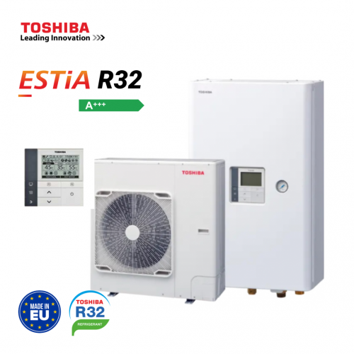 Toshiba, външно и вътрешно тяло термопомпа Estia R32 11,9kW, 230V (*)